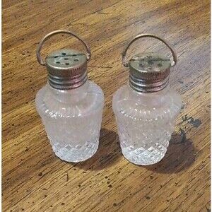 Antique Vtg Lantern Styled Cut Glass Salt & Pepper Shakers. 2" Tall